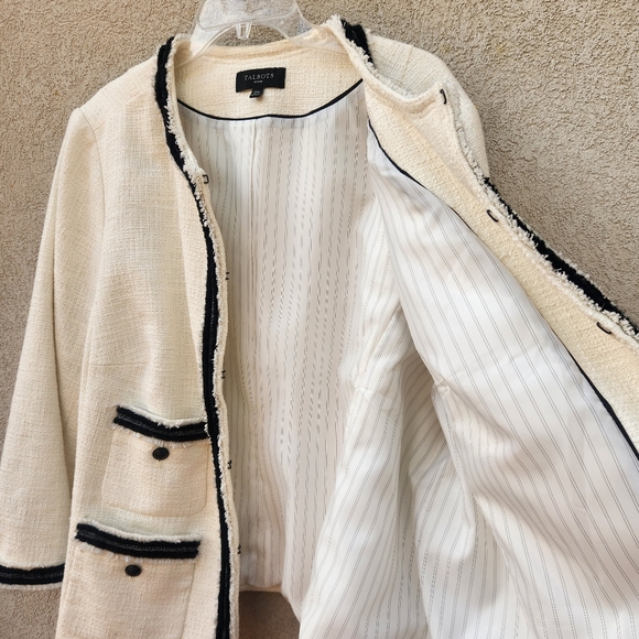 TALBOTS Women's Provence Blazer Plus Size 22 White Piping Tweed Jacket Classic - Picture 9 of 12